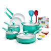 Ceramic Titanium-Reinforced Cookware Set, Ombre Green, 16 Piece