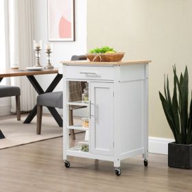 Compact Kitchen Island Cart on Wheels, Rolling Utility Trolley Cart White-AS