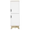 Pamplona Microwave Tall Cabinet Counter Surface; Top And Lower Double Doors Cabinets -Light Oak / White