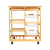 Kitchen & Dining Room Cart 2-Drawer Removable Storage Rack with Rolling Wheels Wood Color