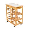 Kitchen & Dining Room Cart 2-Drawer Removable Storage Rack with Rolling Wheels Wood Color